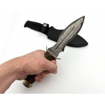 Боевой нож ручной работы из дамасской стали «Антитеррор #4» с кожаными ножнами