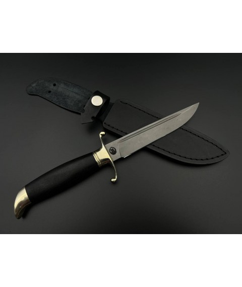 Handmade combat knife “Finka #3” with leather sheath, awkward X12MF/61 HRC