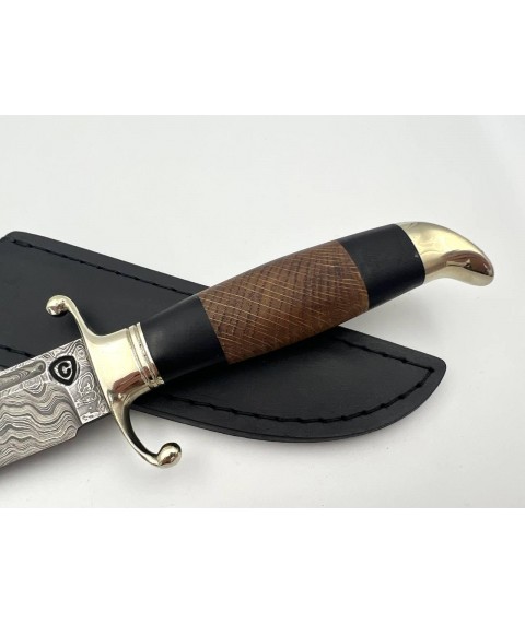 Бойовий ніж із дамаської сталі ручної роботи «Фінка #8» зі шкіряними піхвами нескладний