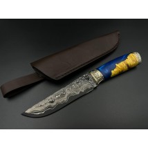 Эксклюзивный нож ручной работы из дамасской стали с Тризубом «Патриот #9» с кожаными ножнами.
