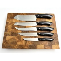 Set of handmade kitchen knives “Universal #1” black handle, 65Х13/57 HRC