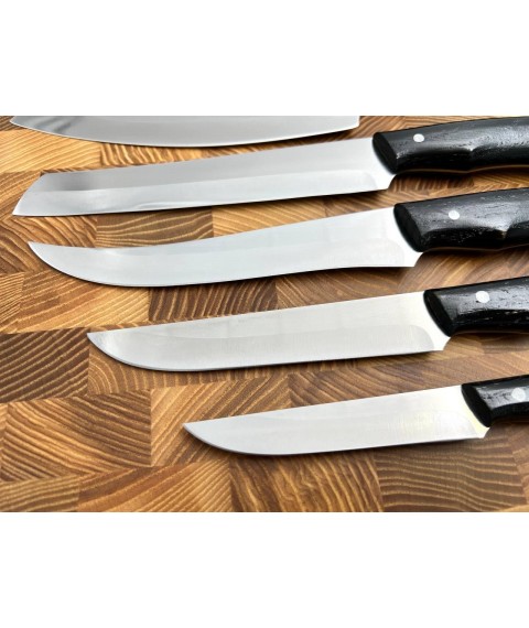 Set of handmade kitchen knives “Universal #1” black handle, 65Х13/57 HRC