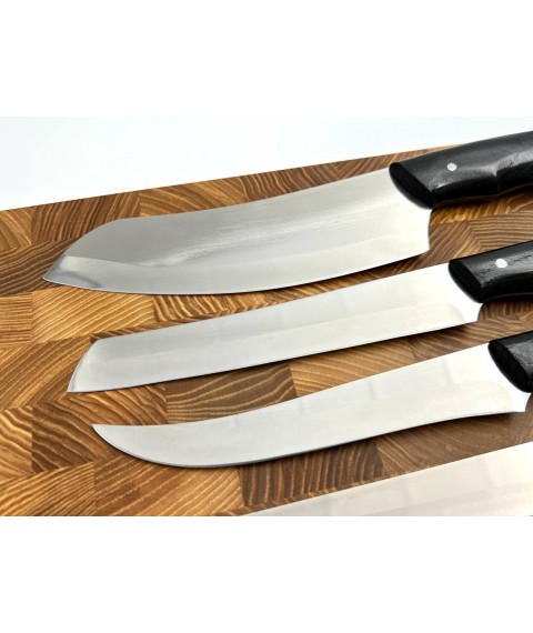Набір кухонних ножів ручної роботи «Універсальний #1» чорна рукоять, 65Х13/57 HRC