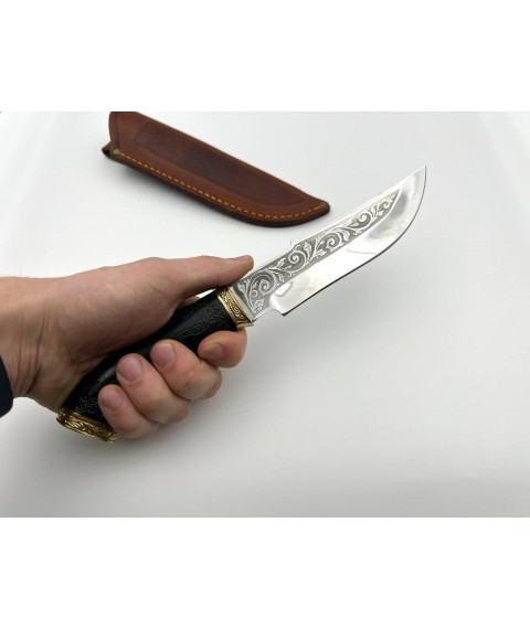 Handmade tourist knife for hunting and fishing “Hunter #5” with leather sheath, awkward 95x18