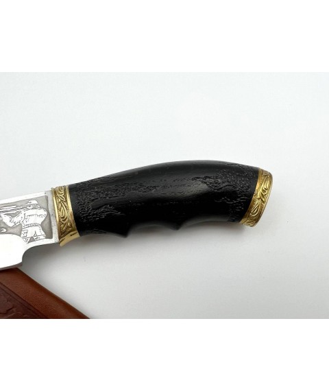 Нож ручной работы для охоты и рыбалки туристический «Охотник #5» с кожаными ножнами нескладной 95х18