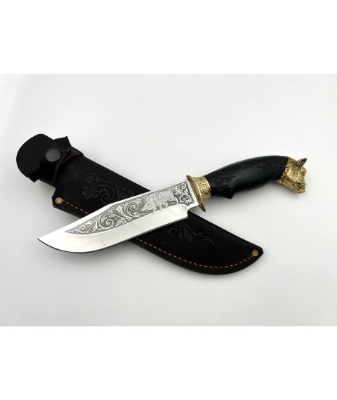 Handmade tourist knife for hunting and fishing “Boar #10” with leather sheath, awkward 95x18