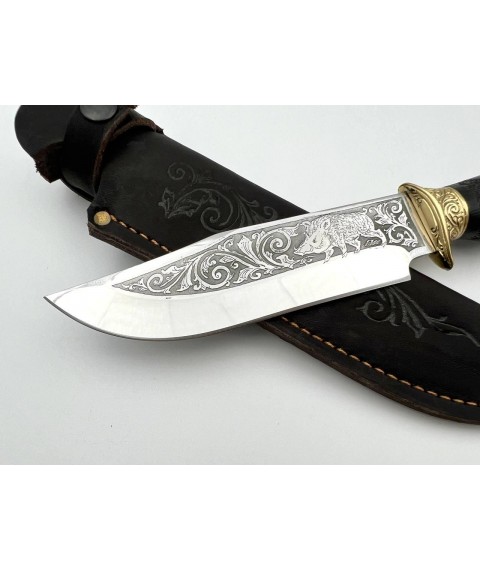 Handmade tourist knife for hunting and fishing “Boar #10” with leather sheath, awkward 95x18