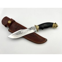 Нож ручной работы для охоты и рыбалки туристический «Тигр #8» с кожаными ножнами нескладной 95х18