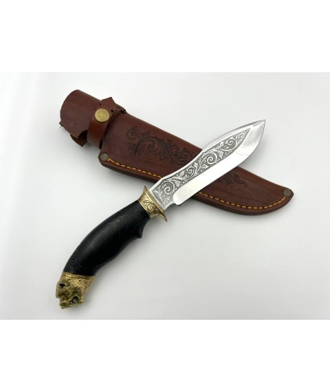Handmade tourist knife for hunting and fishing “Tiger #8” with leather sheath, awkward 95x18