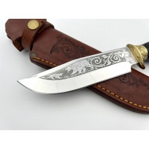 Нож ручной работы для охоты и рыбалки туристический «Медведь #16» с кожаными ножнами нескладной 95х18