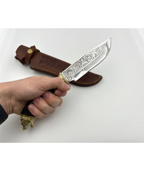 Handmade tourist knife for hunting and fishing “Bear #16” with leather sheath, awkward 95x18