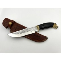 Нож ручной работы для охоты и рыбалки туристический «Кельтский медведь #5» с кожаными ножнами нескладной 95х18