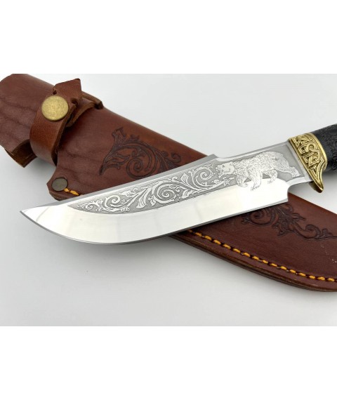 Handmade tourist knife for hunting and fishing “Celtic Bear #5” with leather sheath, awkward 95x18