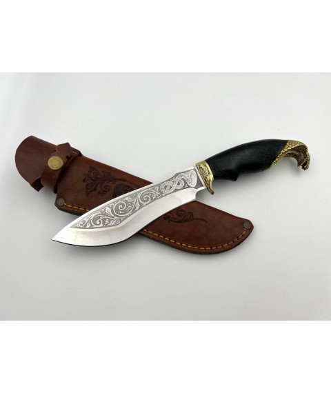 Нож ручной работы для охоты и рыбалки туристический «Кобра #8» с кожаными ножнами нескладной 95х18