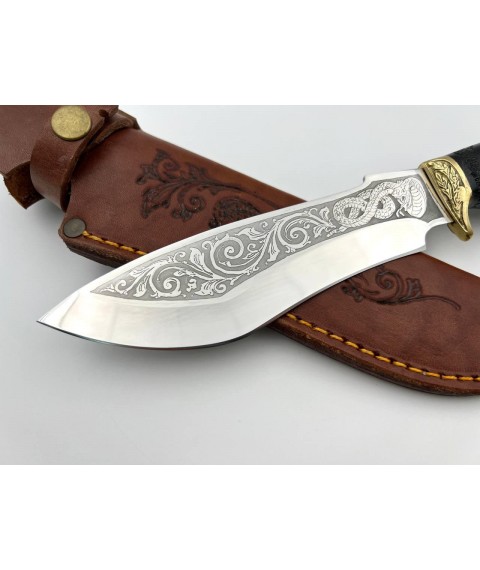 Нож ручной работы для охоты и рыбалки туристический «Кобра #8» с кожаными ножнами нескладной 95х18