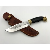 Нож ручной работы для охоты и рыбалки туристический «Волк#12» с кожаными ножнами нескладной 95х18
