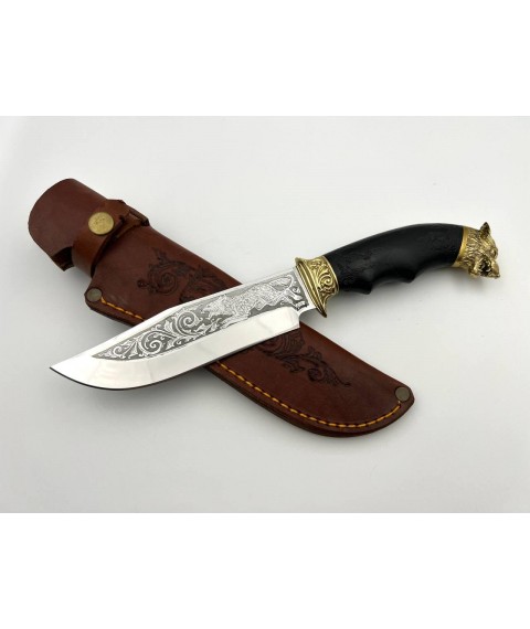Нож ручной работы для охоты и рыбалки туристический «Волк#12» с кожаными ножнами нескладной 95х18