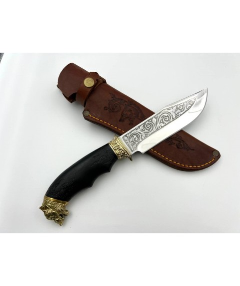Handmade tourist knife for hunting and fishing “Wolf#12” with leather sheath, awkward 95x18