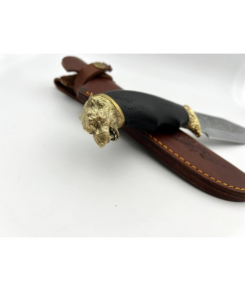 Handmade tourist knife for hunting and fishing “Wolf#12” with leather sheath, awkward 95x18