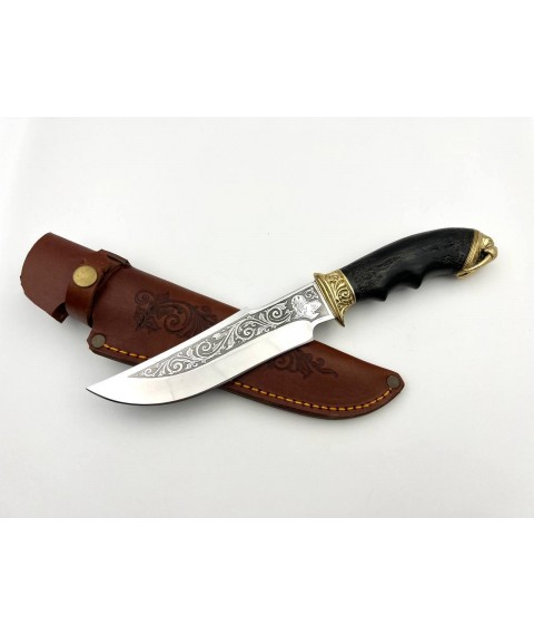 Handmade tourist knife for hunting and fishing “Walrus #5” with leather sheath, awkward 95x18
