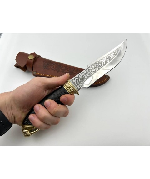 Нож ручной работы для охоты и рыбалки туристический «Морж #5» с кожаными ножнами нескладной 95х18