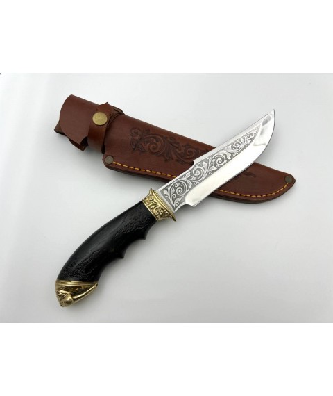 Handmade tourist knife for hunting and fishing “Walrus #5” with leather sheath, awkward 95x18