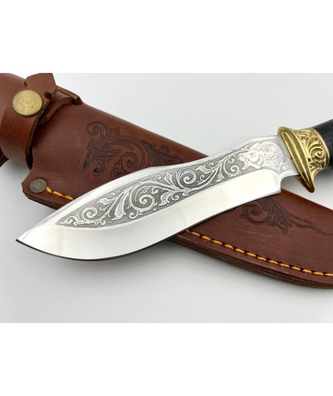 Handmade tourist knife for hunting and fishing “Argali #5” with leather sheath, awkward 95x18