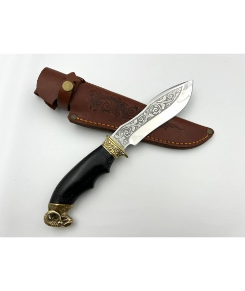 Нож ручной работы для охоты и рыбалки туристический «Архар #5» с кожаными ножнами нескладной 95х18