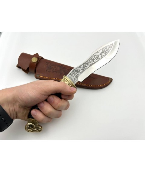Нож ручной работы для охоты и рыбалки туристический «Архар #5» с кожаными ножнами нескладной 95х18