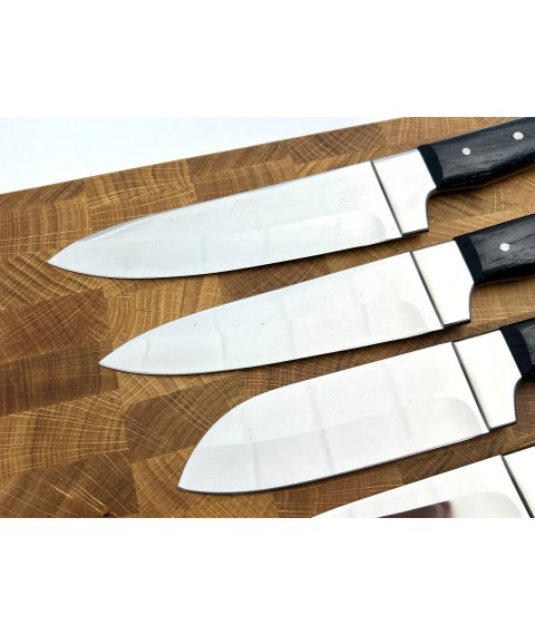 Handmade kitchen knife set “Premium #1” black handle, 50х14мф/58 HRC