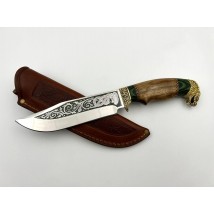Нож ручной работы для охоты и рыбалки туристический «Кобра #9» с кожаными ножнами нескладной 95х18/58 HRC