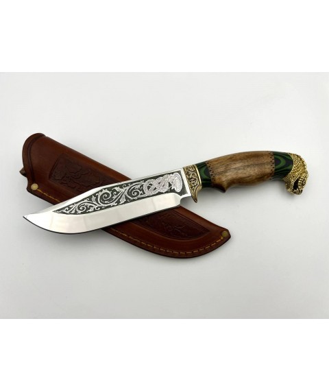 Нож ручной работы для охоты и рыбалки туристический «Кобра #9» с кожаными ножнами нескладной 95х18/58 HRC