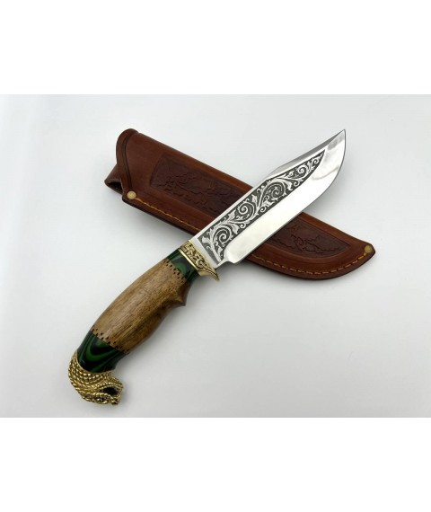 Handmade tourist knife for hunting and fishing “Cobra #9” with leather sheath, awkward 95x18/58 HRC
