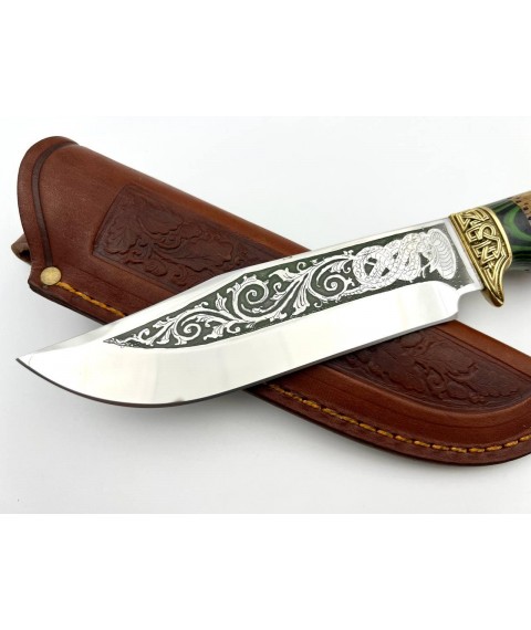 Handmade tourist knife for hunting and fishing “Cobra #9” with leather sheath, awkward 95x18/58 HRC