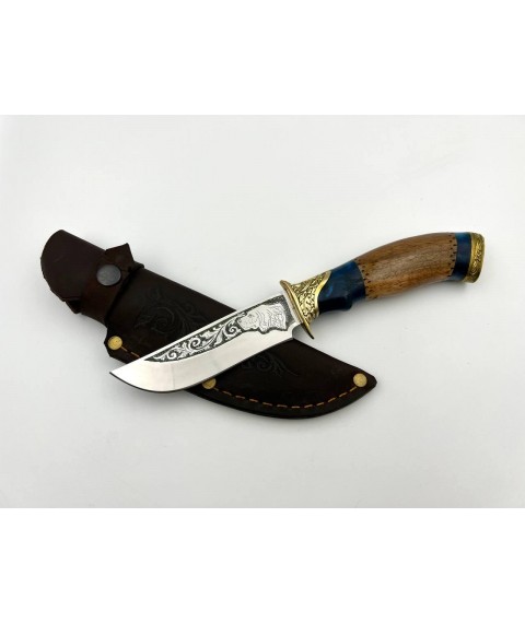 Нож ручной работы для охоты и рыбалки туристический «Собака #5» с кожаными ножнами нескладной 95х18/58 HRC