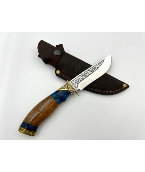 Нож ручной работы для охоты и рыбалки туристический «Собака #5» с кожаными ножнами нескладной 95х18/58 HRC