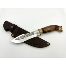 Handmade tourist knife for hunting and fishing “Boar #12” with leather sheath, awkward 95x18/58 HRC