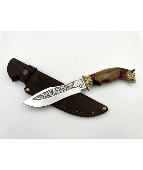 Нож ручной работы для охоты и рыбалки туристический «Кабан #12» с кожаными ножнами нескладной 95х18/58 HRC
