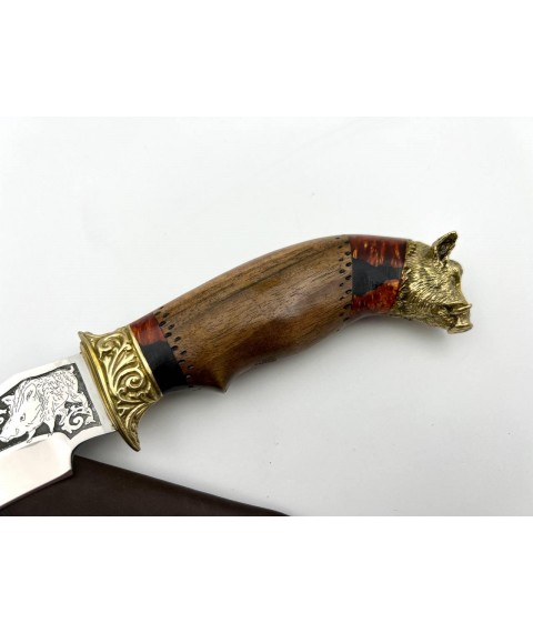 Handmade tourist knife for hunting and fishing “Boar #12” with leather sheath, awkward 95x18/58 HRC