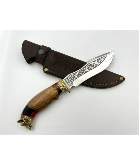Нож ручной работы для охоты и рыбалки туристический «Кабан #12» с кожаными ножнами нескладной 95х18/58 HRC