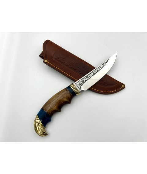 Нож ручной работы для охоты и рыбалки туристический «Орёл #8» с кожаными ножнами нескладной 95х18/58 HRC