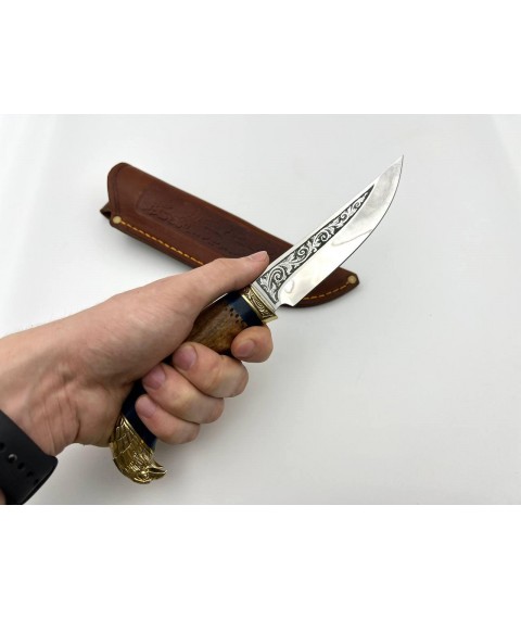 Нож ручной работы для охоты и рыбалки туристический «Орёл #8» с кожаными ножнами нескладной 95х18/58 HRC