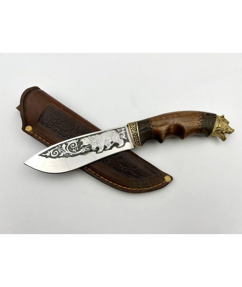 Нож ручной работы для охоты и рыбалки туристический «Медведь #18» с кожаными ножнами нескладной 95х18/58 HRC