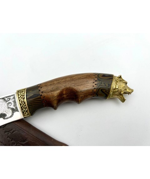 Нож ручной работы для охоты и рыбалки туристический «Медведь #18» с кожаными ножнами нескладной 95х18/58 HRC