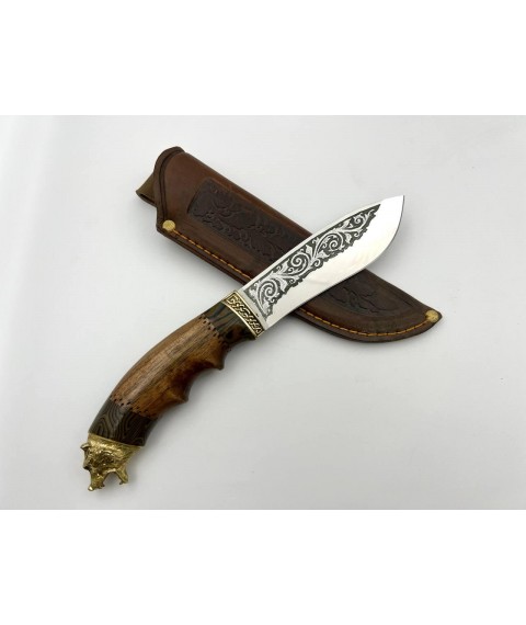 Handmade tourist knife for hunting and fishing “Bear #18” with leather sheath, awkward 95x18/58 HRC