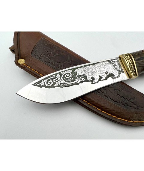 Handmade tourist knife for hunting and fishing “Bear #18” with leather sheath, awkward 95x18/58 HRC