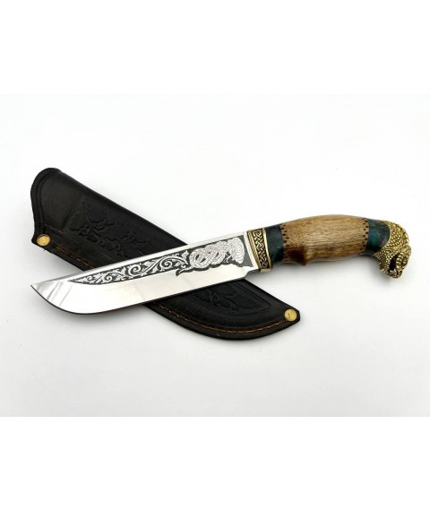 Handmade tourist knife for hunting and fishing “Cobra #10” with leather sheath, awkward 95x18/58 HRC