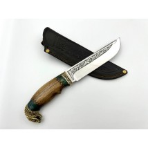Нож ручной работы для охоты и рыбалки туристический «Кобра #10» с кожаными ножнами нескладной 95х18/58 HRC