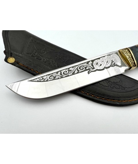 Нож ручной работы для охоты и рыбалки туристический «Кобра #10» с кожаными ножнами нескладной 95х18/58 HRC