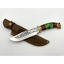 Нож ручной работы для охоты и рыбалки туристический «Волк #9» с кожаными ножнами нескладной 95х18/58 HRC